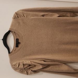 Catherine Malandrino Tan Brown Puff Shoulder Crew Neck Sweater Small